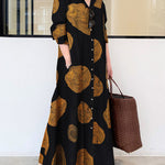 Long Sleeves Loose Printed Split-Joint Lapel Maxi Dresses Shirt Dress