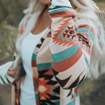 Striped Mid-Length Contrasting Color Knit Cardigan Jacket