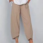 Solid Patchwork Irregular Loose Casual Pants Pocket Elastic Waist Casual Trousers
