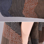 Artistic Retro Loose Ramie Cotton Striped Multi-Colored Round-Neck Long Sleeves Midi Dress