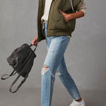 Fall and Forever Zipper Pocket Hooded Quilted Cotton Vest