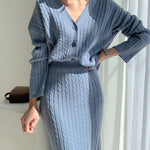 Women's Elegant Two Pieces Sweater Outfits Open Front Cardigan and Bodycon Skirt Sets