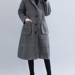 Loose Plaid Woolen Hood Coat