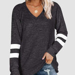 Striped Print Plus Size Blouse Casual Plain Color Tunic Tops