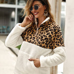Leopard Color Block Tops Long Sleeve Coat Sweatshirt