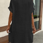 Loose Short Sleeves Buttoned Pockets Lapel Mini Dresses
