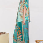 Somewhere Sunny Satin Botanical Print Short Sleeve Button Oversized Blouse