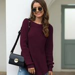 Nadorine Crew Neck Long Sleeve Slit Pullover Knit Sweater