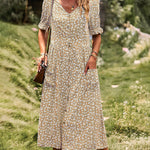 Nadorine Women's Button Down V Neck Full Print High Waist A-Line Summer Casual Dress