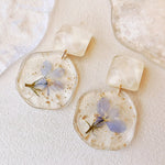 Pressed Flower Earrings - Epoxy Vintage Blue Romantic