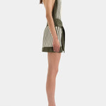 Summer Event⁠ Striped Beads Cowl Neck Backless Tie-up Mini Dress