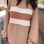 Light Beige Patchwork Corded Lantern Sleeve Top