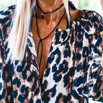Black Leopard Lantern Sleeve Button Up Mini Dress