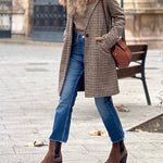 Brown plaid wool suit collar coat
