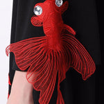 Red Goldfish Embroidered Loose Round Neck T-Shirt Dress