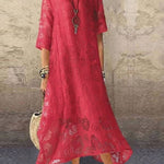 Nadorine Women's 3/4 Sleeve Floral Lace Mesh Crew Neck Long Dress