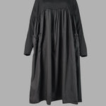 Simple Loose Black Split-Joint Long Sleeves Midi Dress