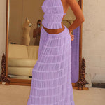 Versatility and Vintage Charm Pleated Drawstring Waist Tiered Maxi Skirt