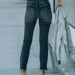 Washing Black Grinding Edge Swing Jeans