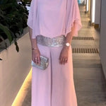 Stylish Sequin Patchwork Dolman Sleeve Top and Elastic Waist Wide Leg Pants Set