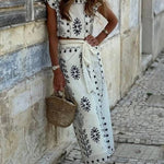 Off-white Skirt and Black Printed Tights Two-piece Set