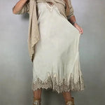 Fashionable V-neck Suspender Lace Splicing Casual Midi Dress