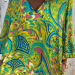 Printed V-neck Pullover Long-sleeved Loose Dress