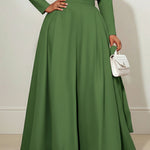 Elasticated Waist High Waisted Big Hemline Pleated Pockets Solid Color Zipper Wide Leg Pants