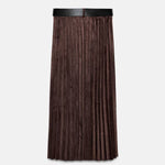 SUEDE EFFECT PLEATED MIDI SKIRT