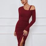 Sexy Drawstring Slit Off Shoulder Long Sleeve Dress