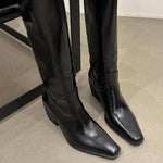 Retro pointed-toe chunky heeled high boots