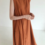Loose Cotton Linen Dress Long Sleeveless Knee Tank Dress