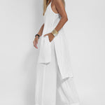 Women Casual Long Vest and Wide Leg Pants Two Pieces Set Suits