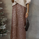 Fashionable high-waisted slimming sequined skirt