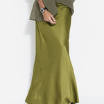 Silk Satin Mermaid Skirt Solid Color Smooth and Flowing Midi Length Skirts