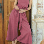Casual Solid Cross Straps V Neck Sleeveless Two Pieces