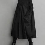 Simple Loose Black Split-Joint Long Sleeves Midi Dress