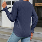 Solid Color Lace Patchwork V-Neck Loose-Fitting Long-Sleeved T-Shirt Top