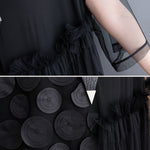 Loose Short Sleeves Asymmetric Gauze Split-Joint Round-Neck Midi Dresses
