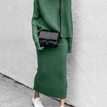 Nadorine Women's Casual Two Pieces Knitted Turtleneck Sweater Top Long Skirts Lounge Set
