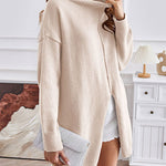 Turtleneck Slit-front Mid-Length Sweater