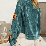 Halloween Pumpkin Sequined Distressed Corduroy Jacket