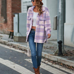 Plaid Fuzzy Longline Jacket with Pockets