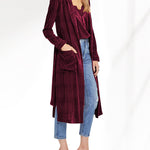 Long Velvet Cardigan Jacket Casual Open Front Velour Lapel Cardigan Maxi Blazer