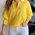Loose Puff Sleeves Solid Color Lapel Blouses&Shirts Tops