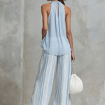 Light Blue Chiffon Striped Pants