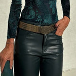 Stylish Faux Leather Pocketed Straight Stretch Pants