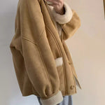 Lamb Wool Jackets Turn-down Collar Loose Fur Coat
