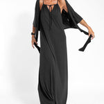 Two-piece Halterneck Tie Sleeveless Long Dress and Irregular Cardigan Set