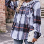 Nadorine Casual Mid-length Plaid Shirt Hooded Jacket